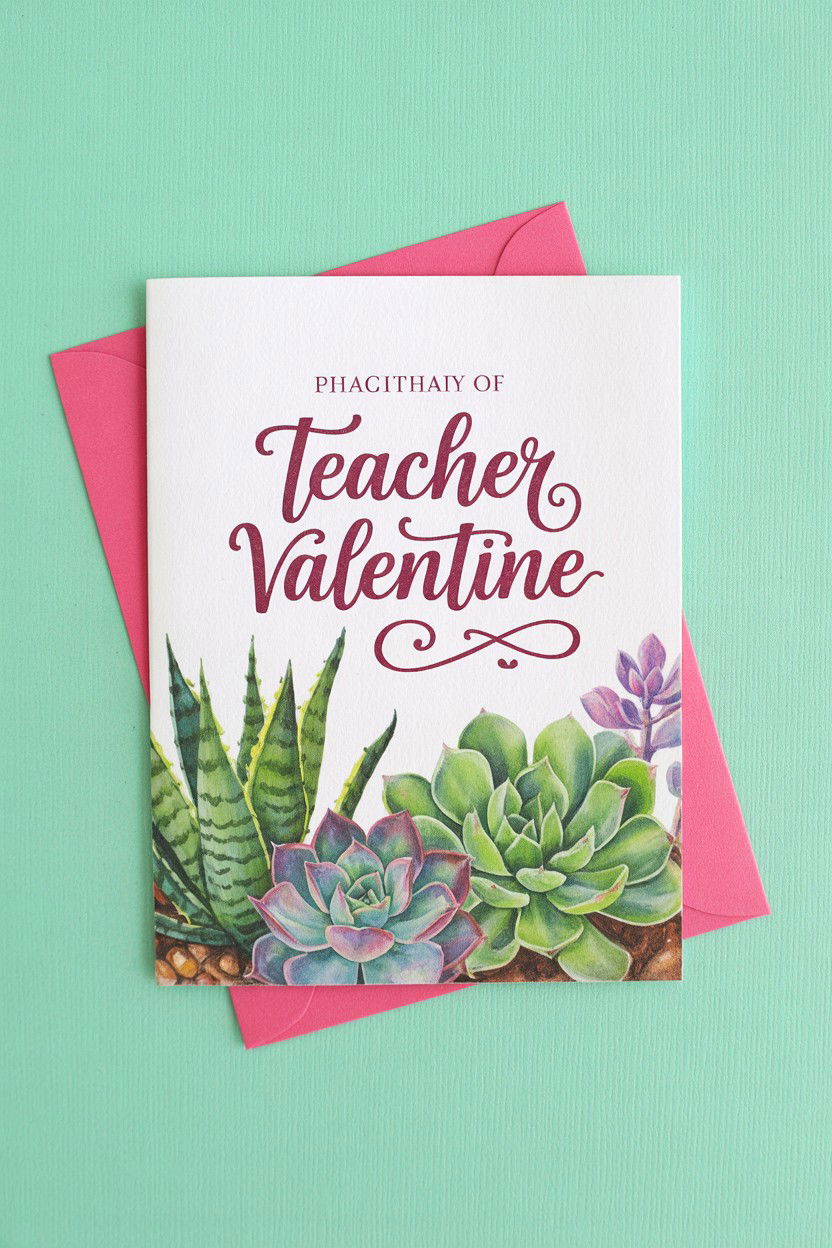 Succulent Teacher Valentine Card - 25 Valentine's Day Cards for Teachers