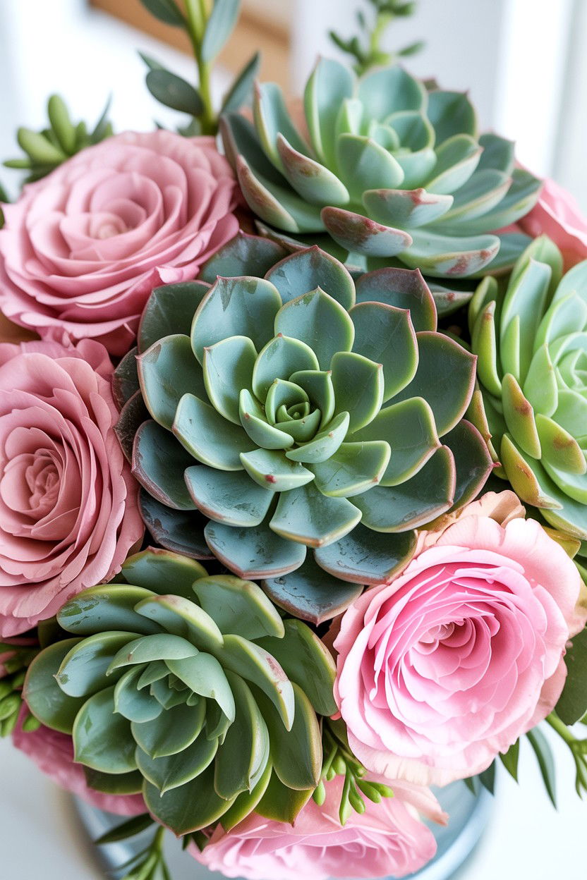 Succulent and rose wedding bouquet - 25 Valentine's Day Wedding Bouquet Ideas