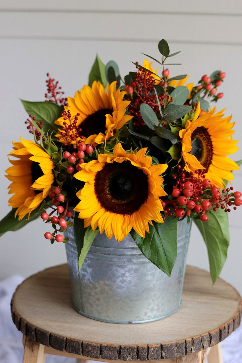 Sunflower Valentine Arrangement - 25 Valentine's Day Flower Centerpiece Ideas