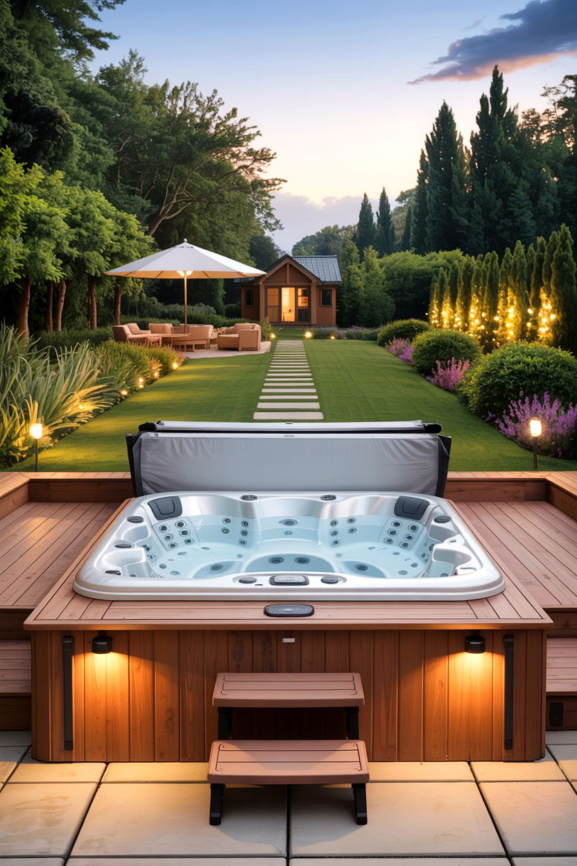 Sunken hot tub deck - 30 backyard hot tub ideas