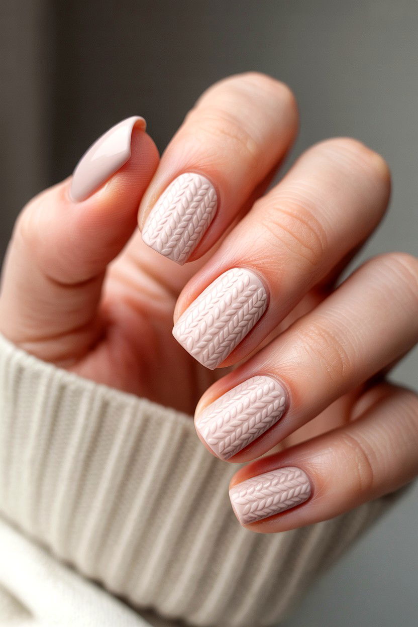 Sweater Texture Nails - 25 3D Valentine's Day Nail Art Ideas