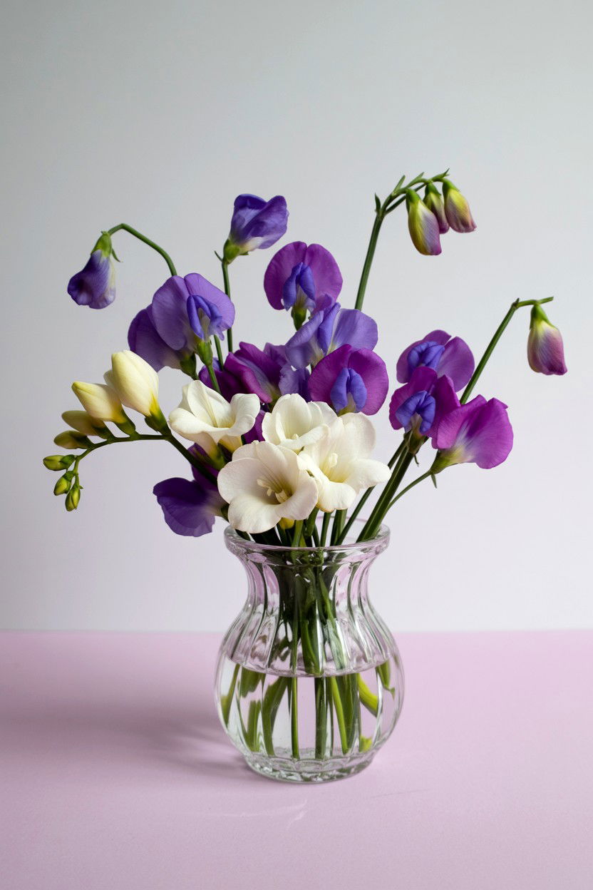 Sweet Pea And Freesia Fragrant Bouquet - 25 Valentine's Day Mixed Bouquet Ideas