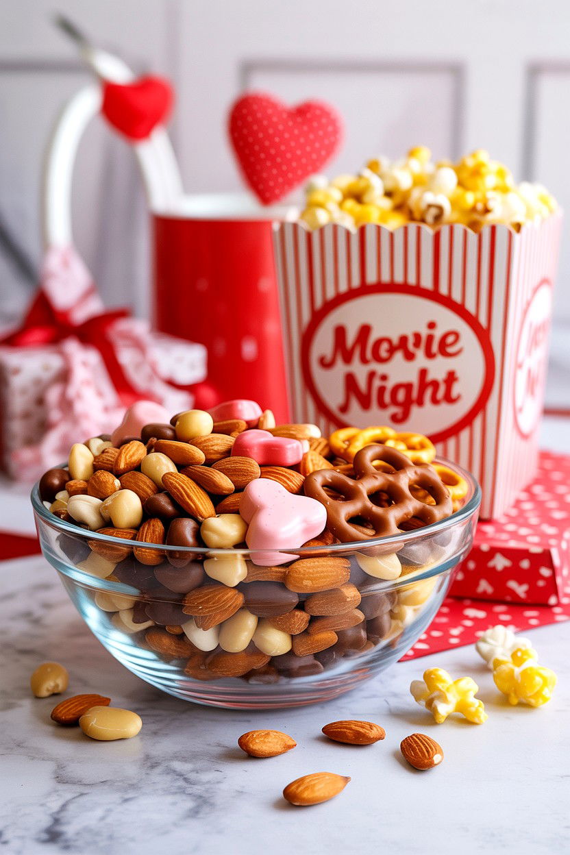 Sweet and salty snack mix - 25 Valentine's Day Movie Night Gift Basket Ideas