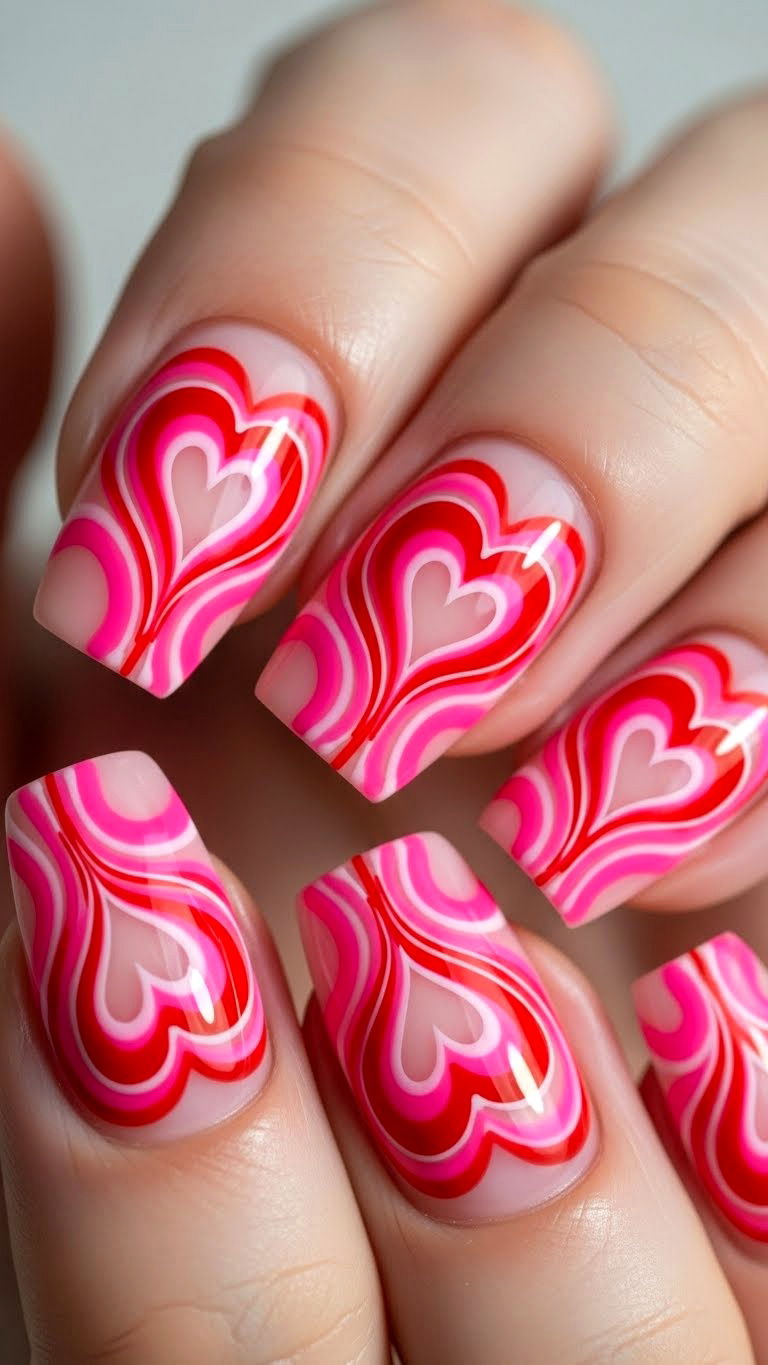 Swirl Heart Nails - 25 valentine's day nails