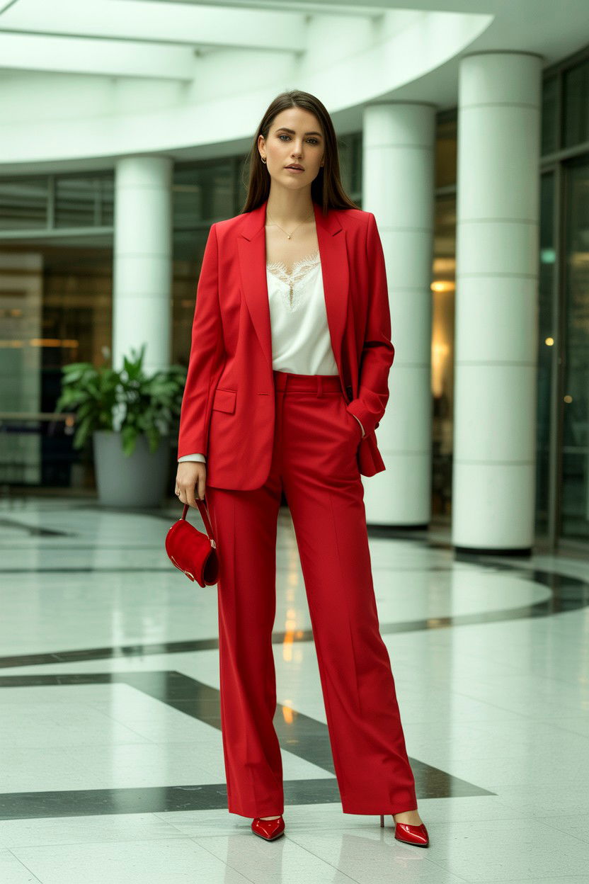 Tailored Red Pantsuit - 25 Valentine's Day Winter Outfits