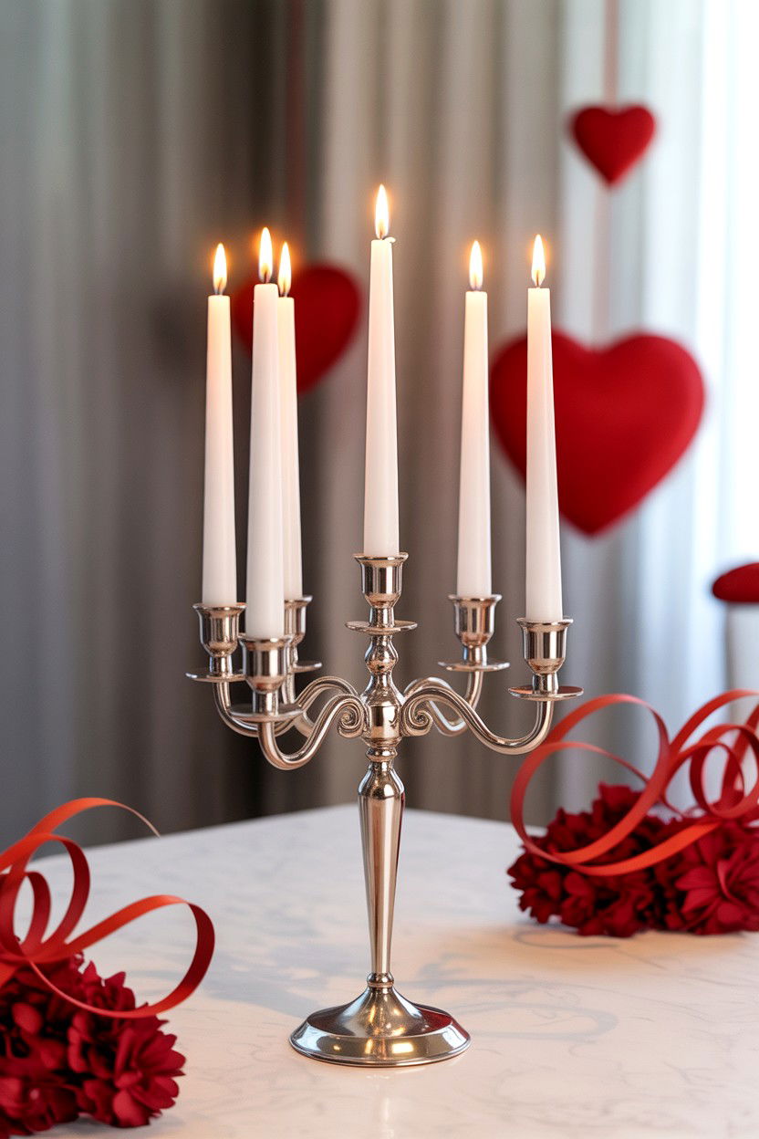 Taper Candle Candelabra Centerpiece - 25 Valentine's Day Taper Candle Ideas