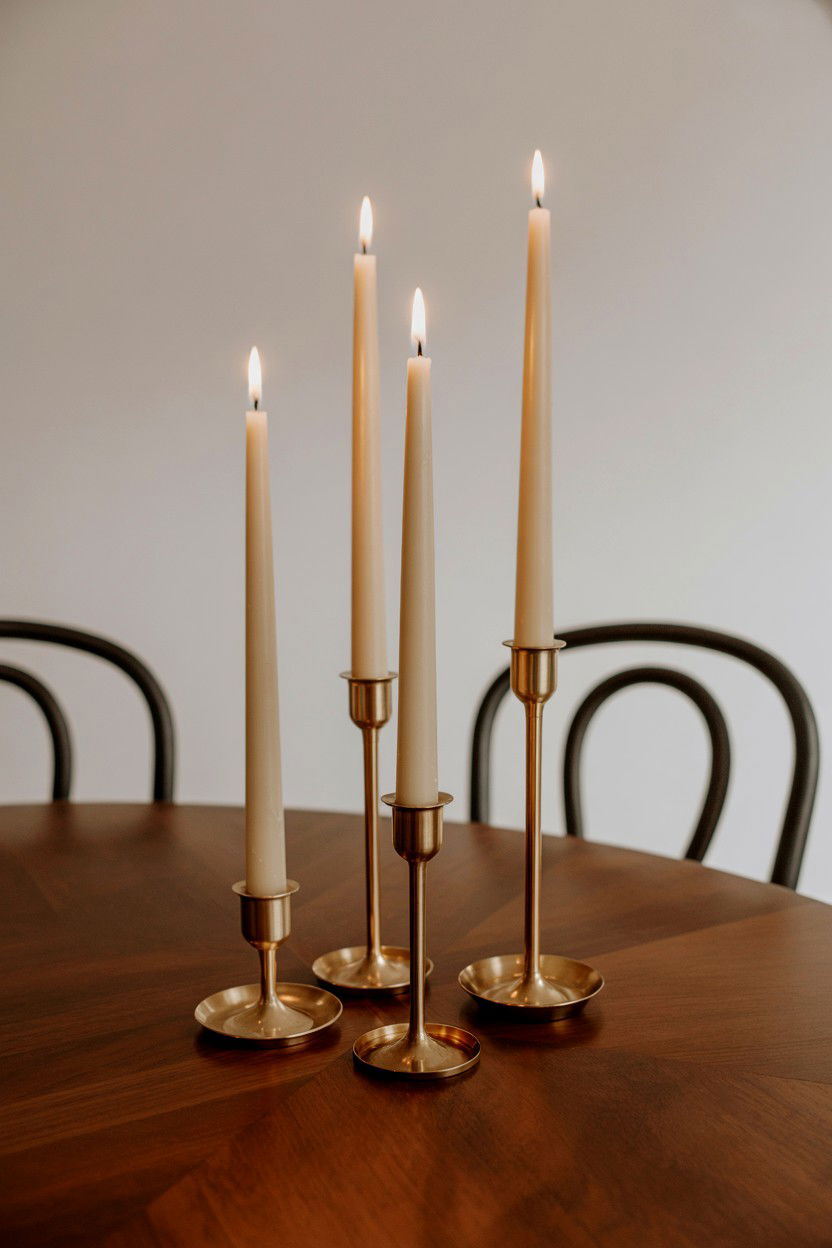 Taper Candles In Brass Holders - 25 Minimalist Valentine's Day Decor Ideas
