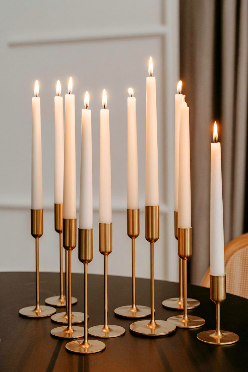 Taper Candles In Gold Holders - 25 Valentine's Day Dinner Table Ideas