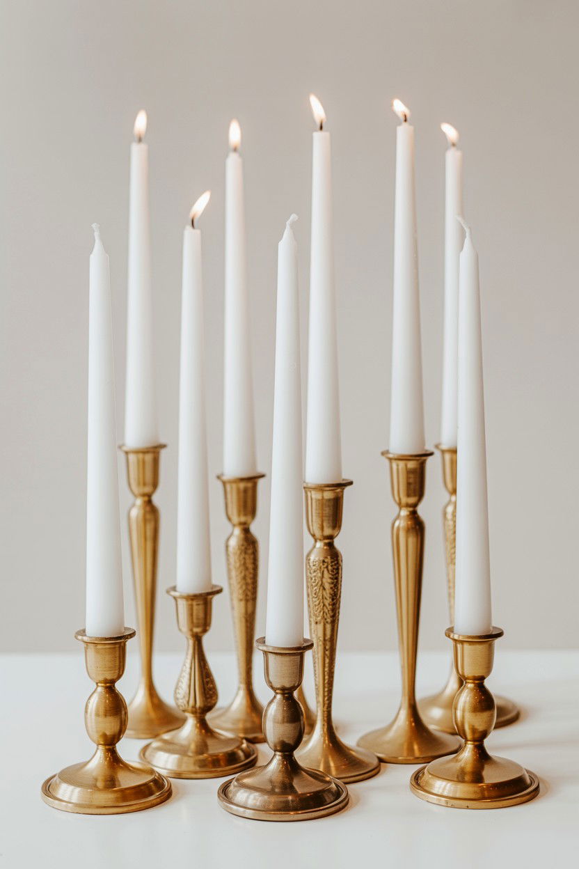 Taper Candles In Vintage Brass - 25 Valentine's Day Candle Centerpiece Ideas