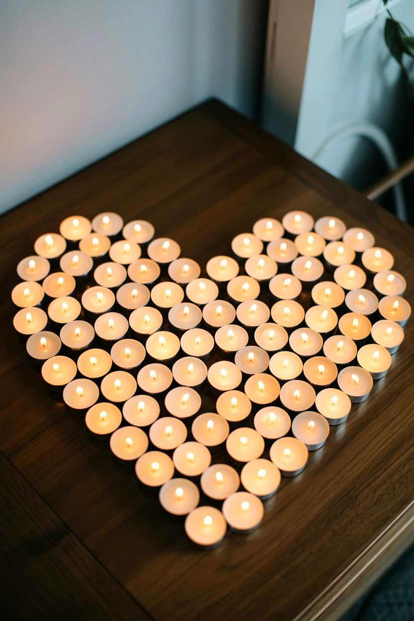 Tea Lights In Heart Pattern - 25 Valentine's Day Candle Centerpiece Ideas