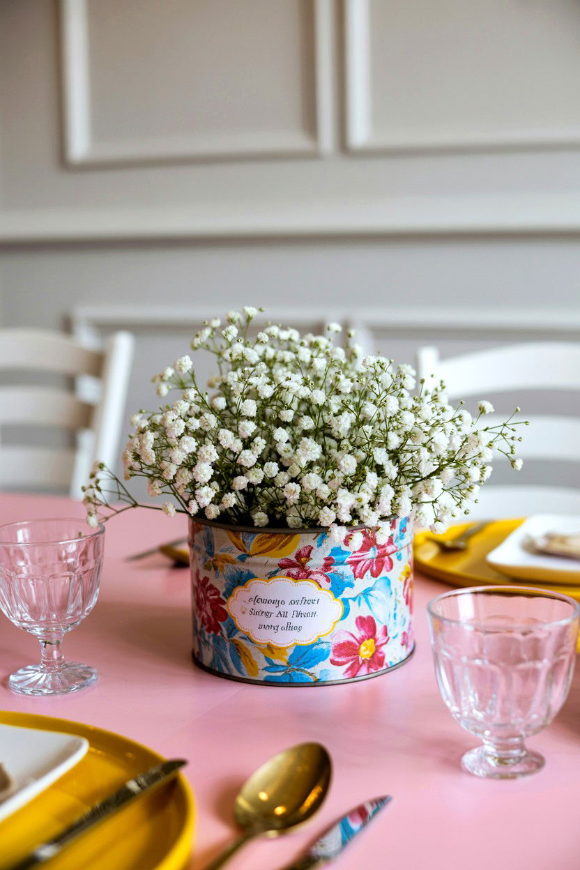 Tea Tin Floral Centerpiece - 25 Budget Valentine's Day Flower Ideas