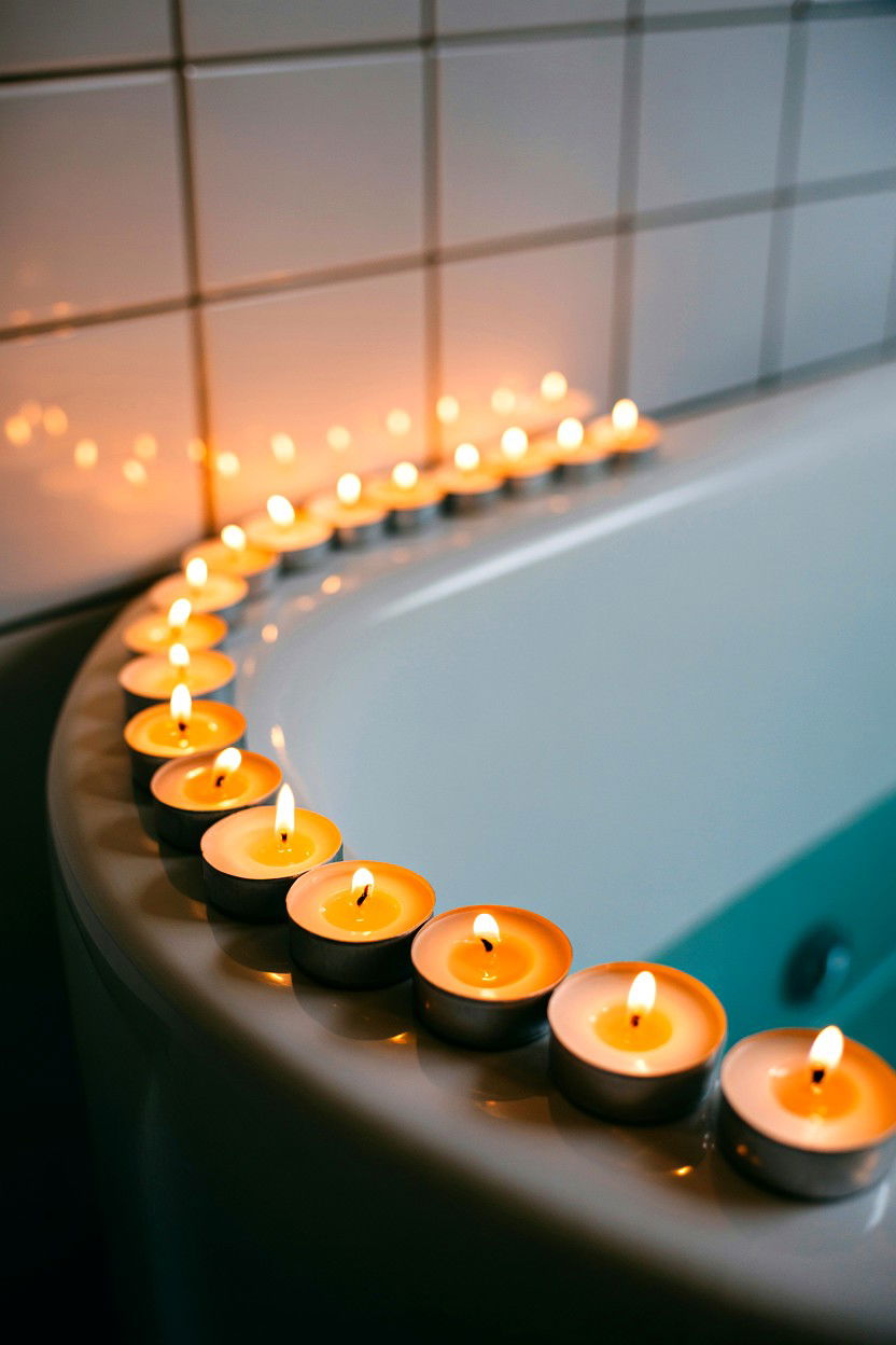 Tealight candle arrangement - 25 Valentine's Day Candle Lit Bath Ideas