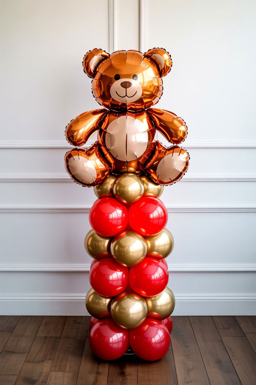 Teddy Bear Balloon Column - 25 Valentine's Day Balloon Column Ideas