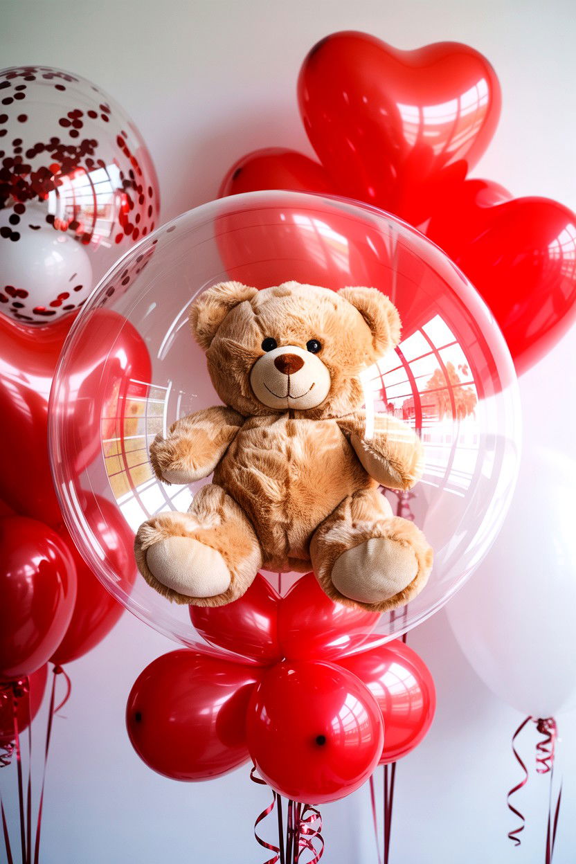 Teddy Bear Balloon Gift - 25 Valentine's Day Balloon Bouquet Ideas