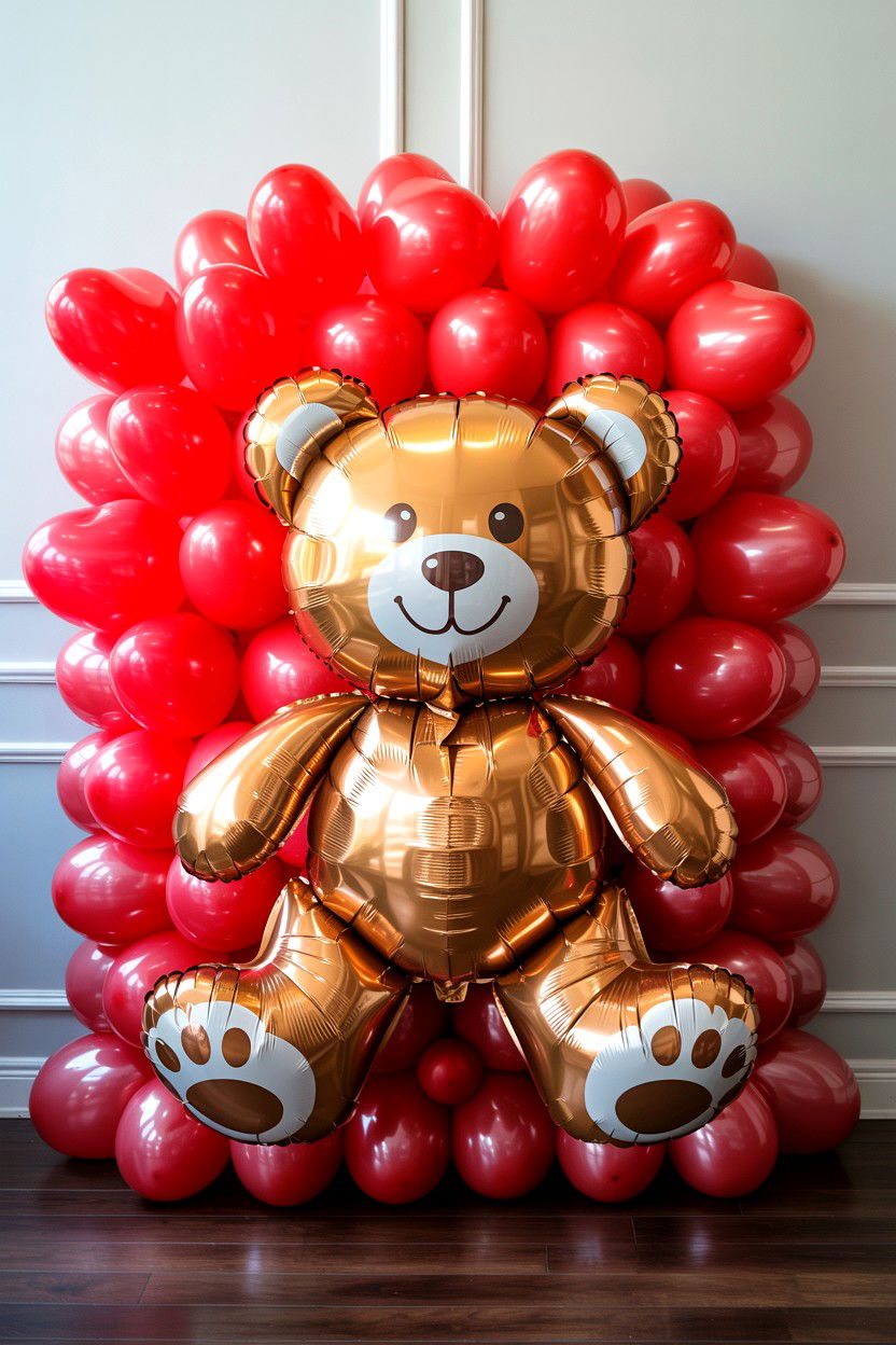 Teddy Bear Balloon Wall - 25 Valentine's Day Balloon Wall Ideas