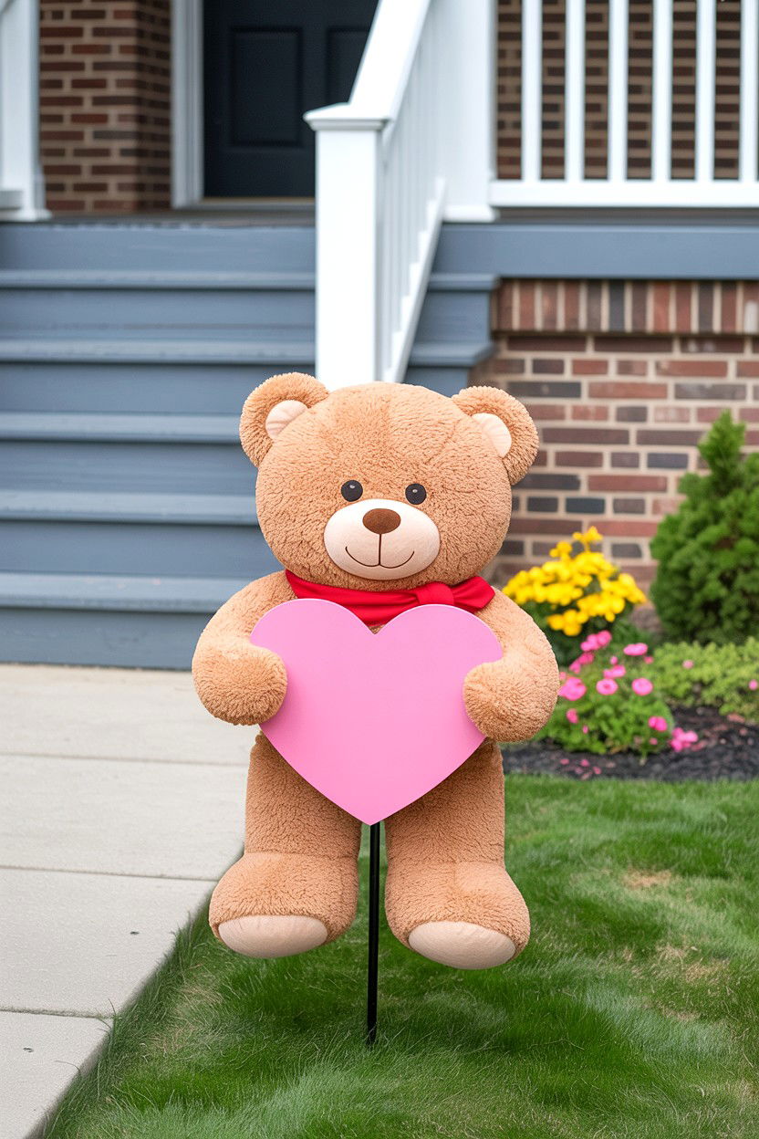 Teddy Bear Stake - 25 Valentine's Day Yard Sign Ideas