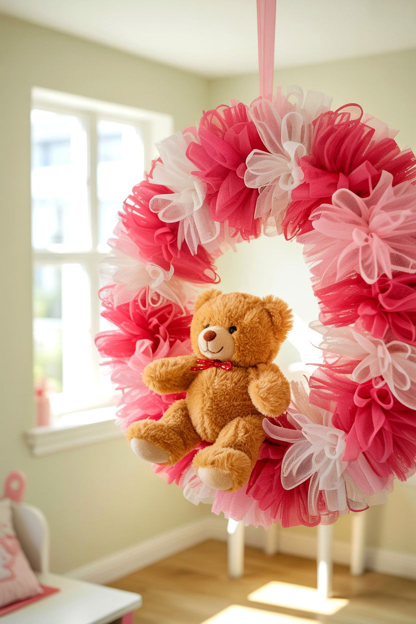 Teddy Bear Valentine Wreath - 25 Deco Mesh Valentine's Day Wreath Ideas