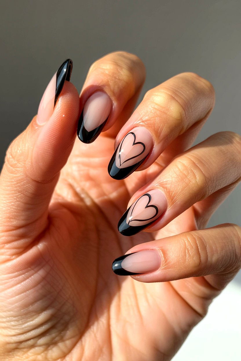 Thin Black Heart Nails - 25 Minimalist Valentine's Day Nails