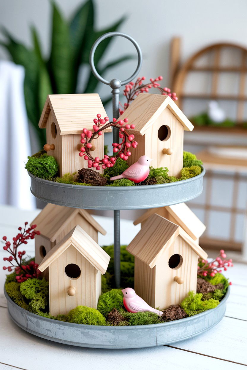 Tiered Tray Birdhouses - 25 Rustic Valentine's Day Tiered Tray Ideas