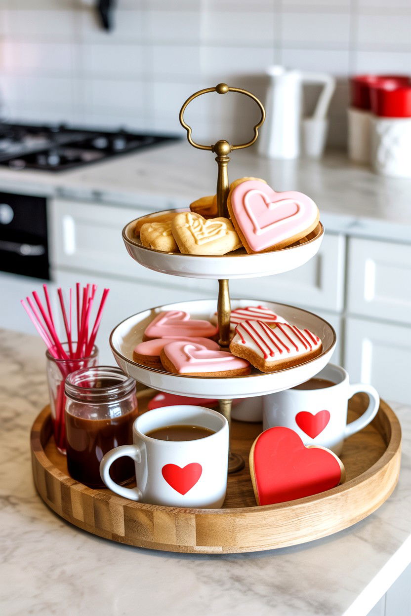 Tiered Tray Coffee Station - 25 Rustic Valentine's Day Tiered Tray Ideas