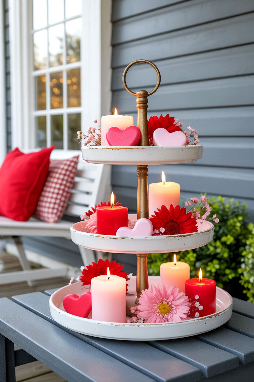 Tiered Tray Decor - 25 Valentine's Day Porch Swing Ideas
