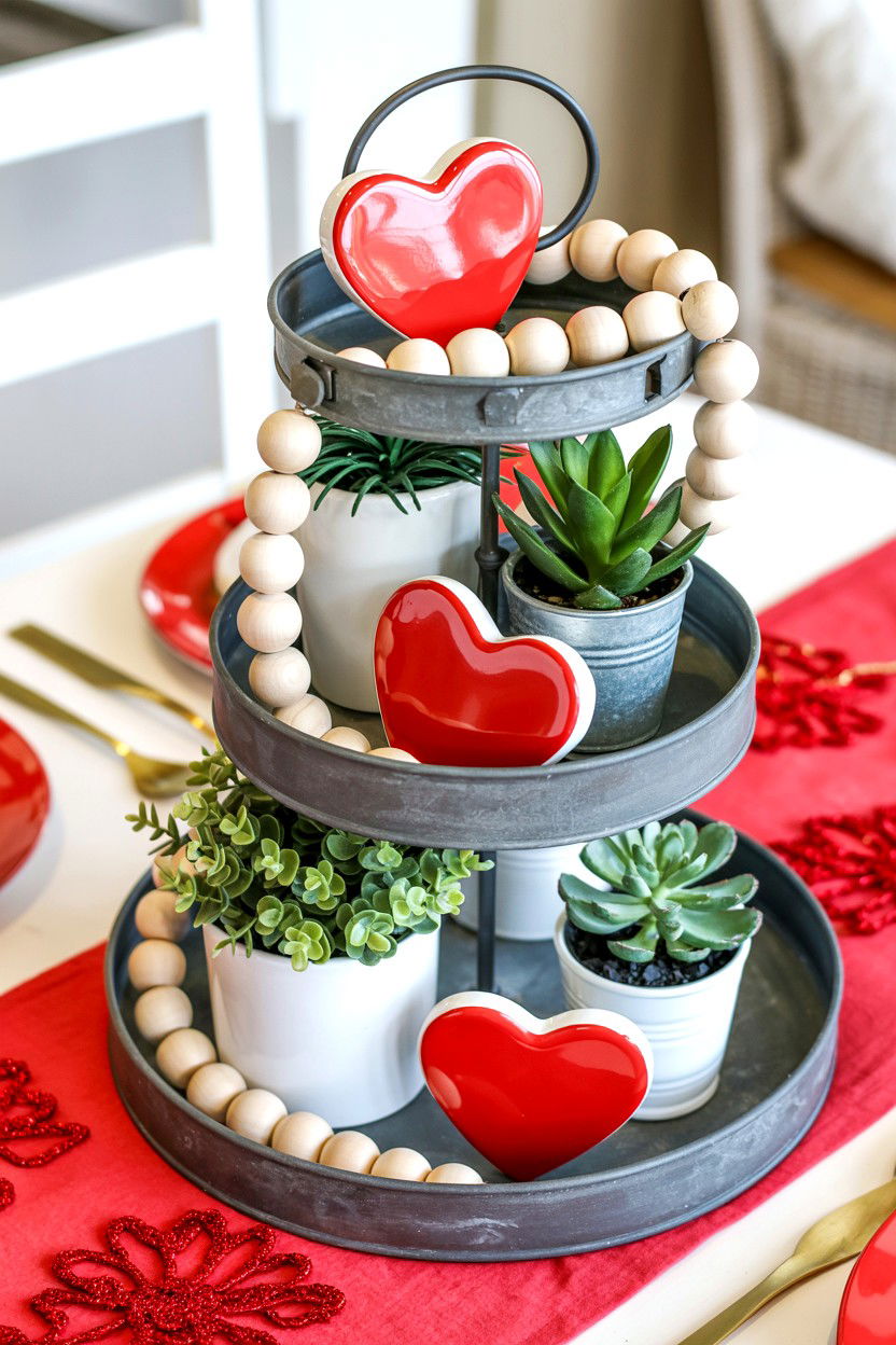 Tiered Tray Decor - 25 Valentine's Day Table Centerpiece Ideas
