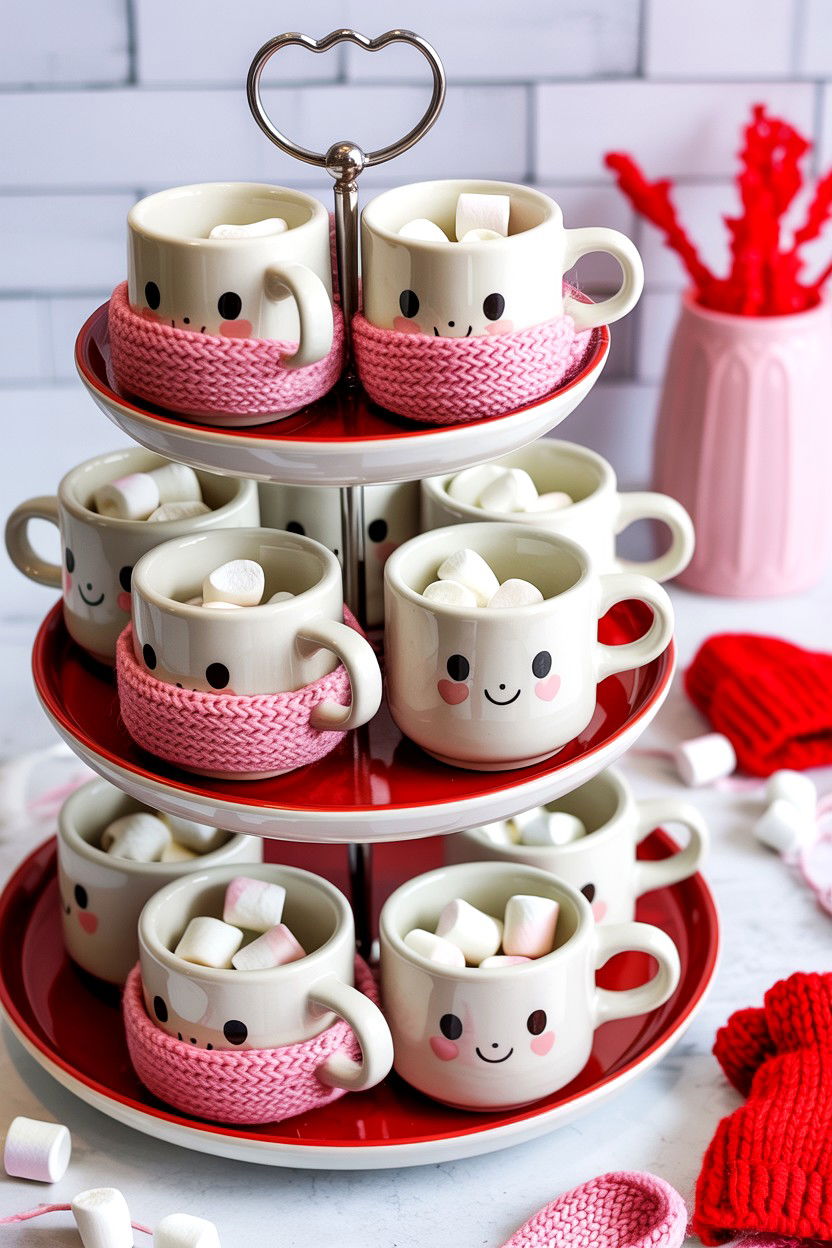 Tiered Tray Marshmallow Mugs Valentine - 25 Valentine's Day Coffee Bar Tiered Tray Ideas