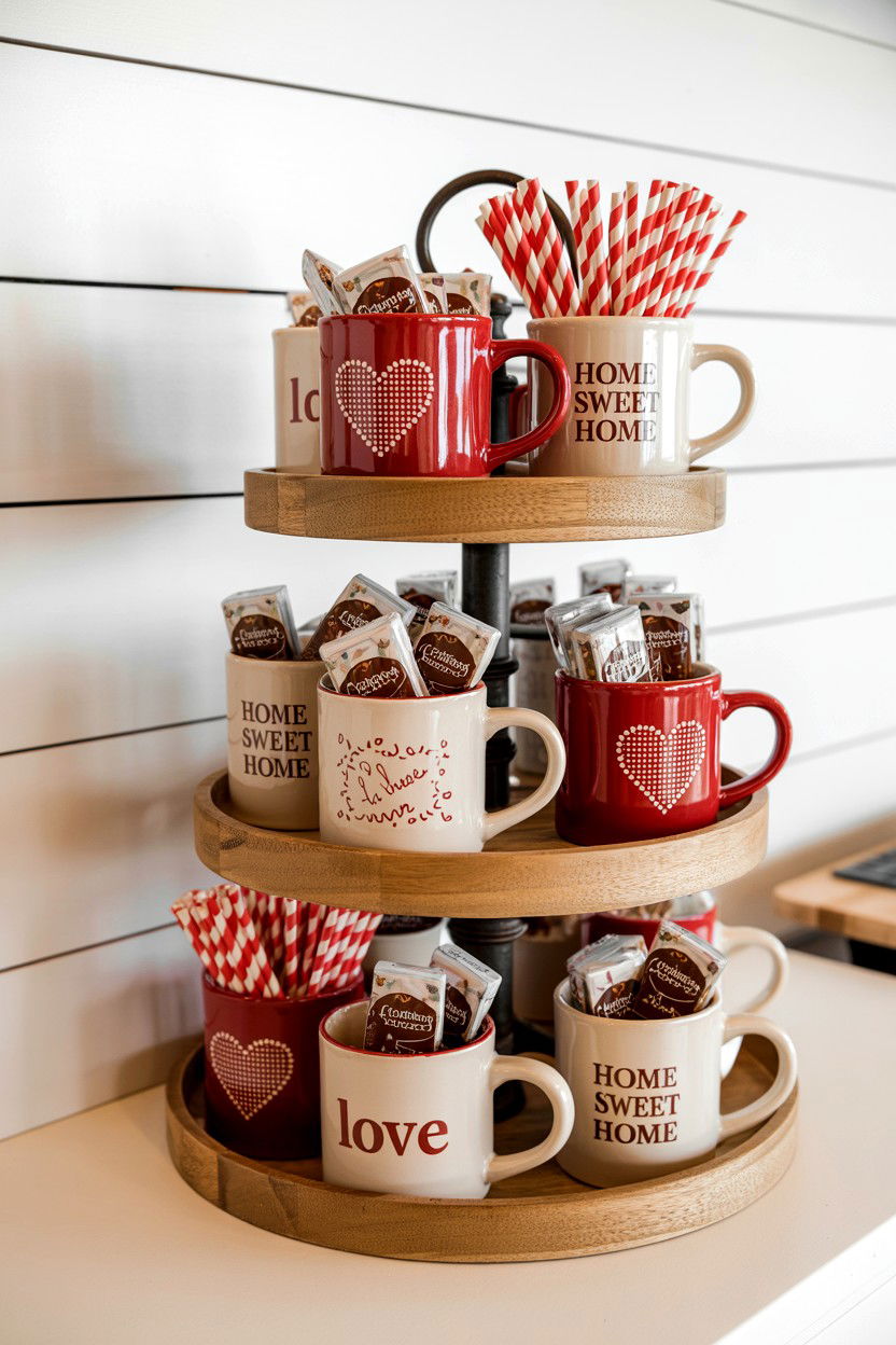 Tiered Tray Mugs - 25 Farmhouse Valentine's Day Tiered Tray Ideas