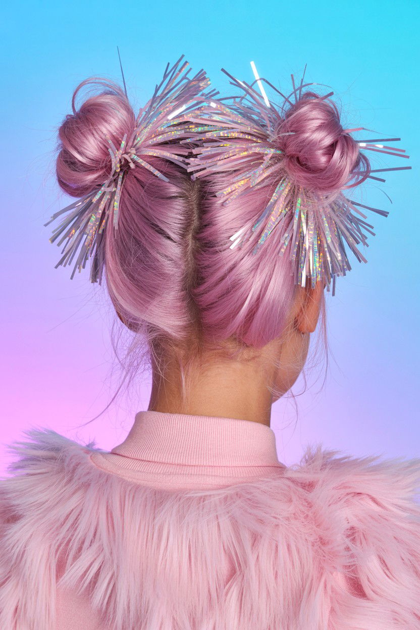 Tinsel space buns - 25 Valentine's Day Space Buns Ideas