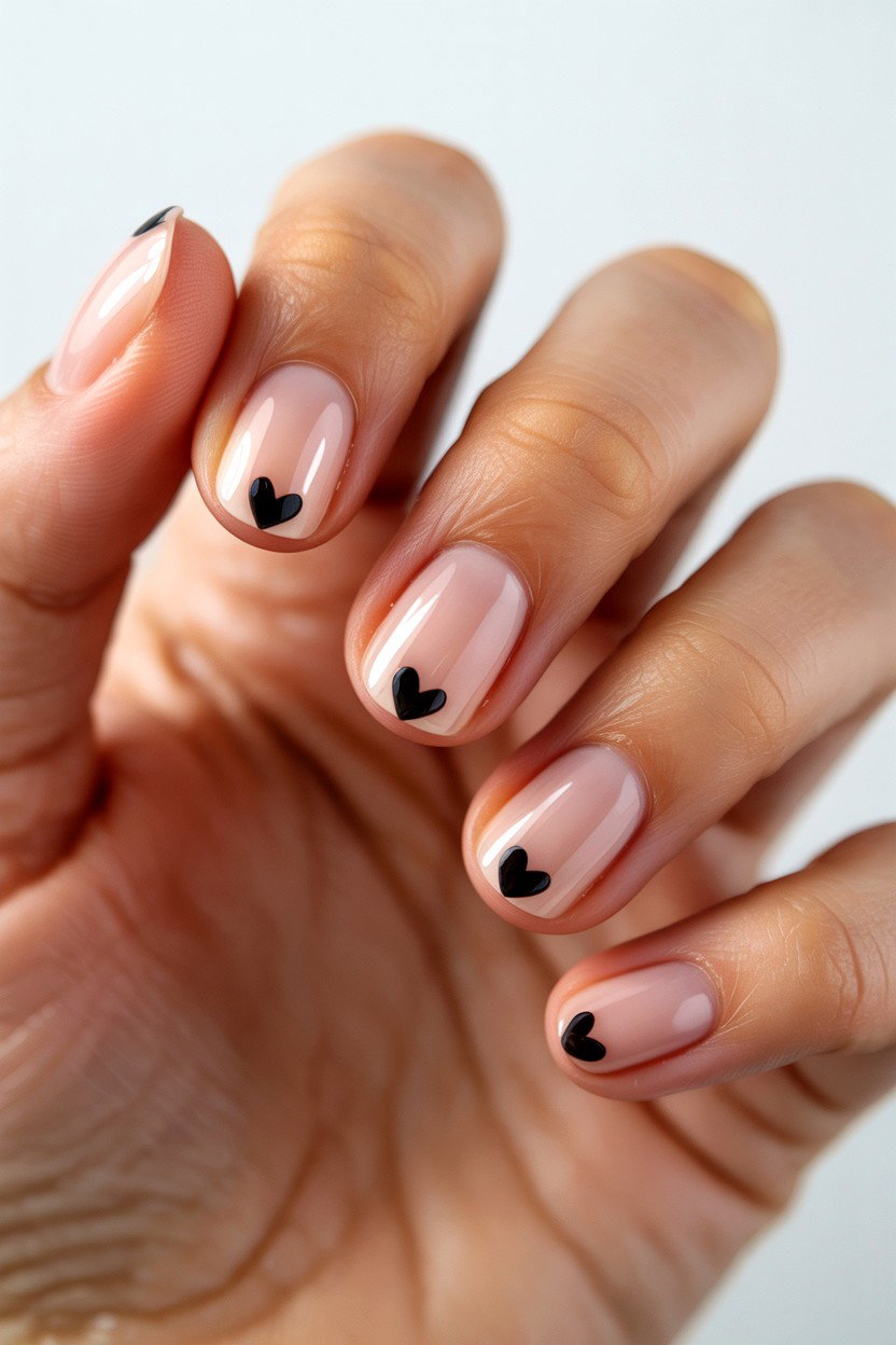 Tiny Black Heart Accents - 25 Heart Nail Design Ideas