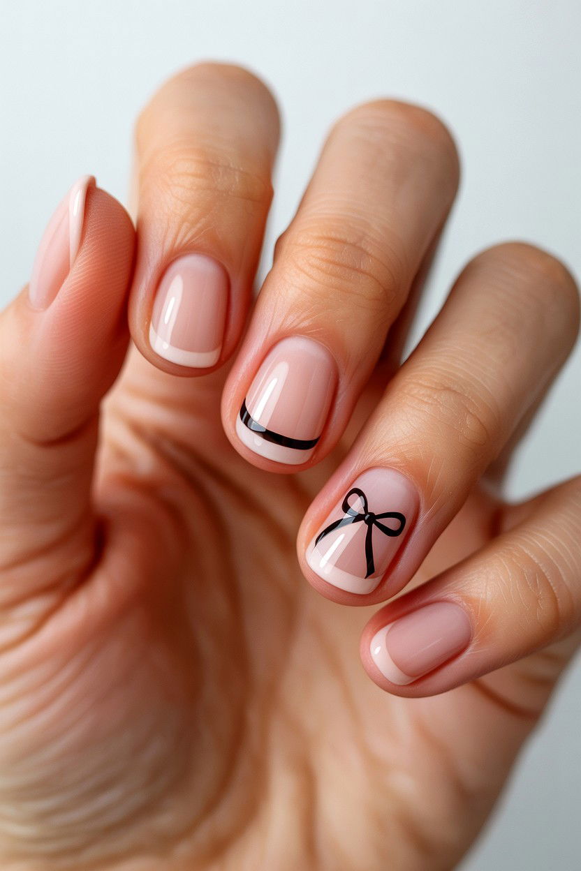 Tiny Bow Accent Nail - 25 Bow Valentine's Day Nail Ideas