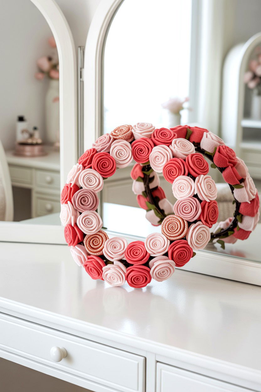 Tiny Felt Rose Wreath - 25 Felt Valentine's Day Wreath Ideas