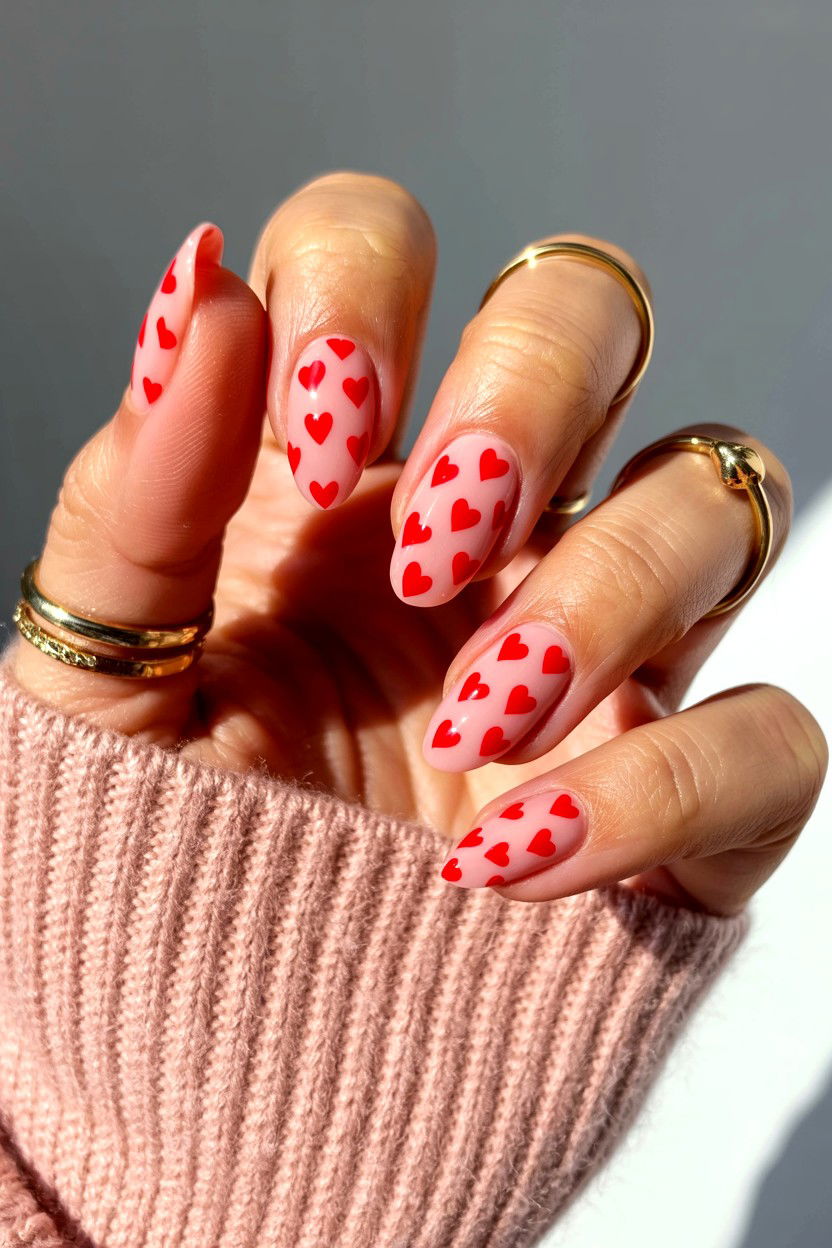 Tiny Heart Nails - 25 Valentine's Day Almond Nail Ideas