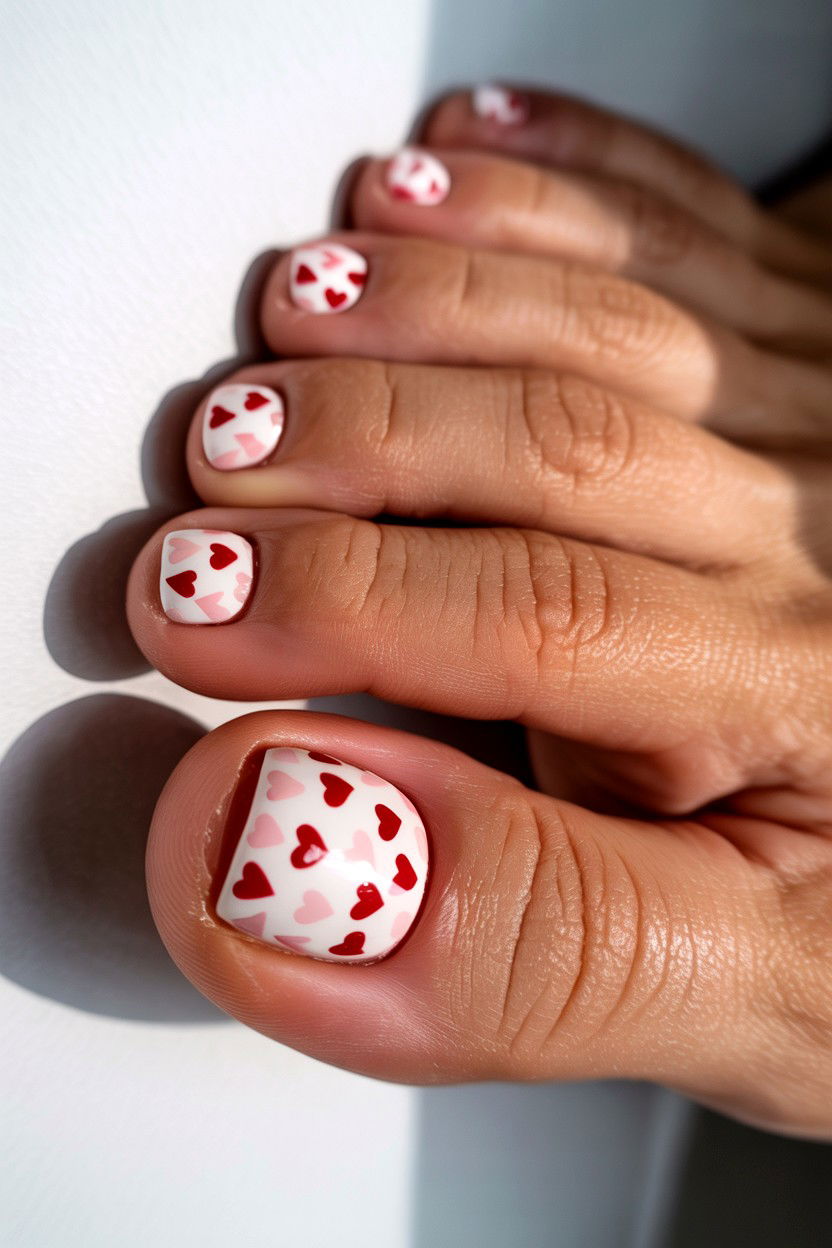 Tiny Heart Pattern Toes - 25 Valentine's Day Toe Nail Ideas