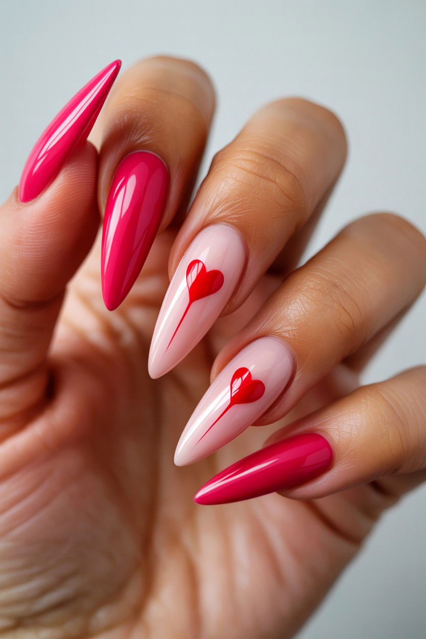 Tiny Heart Stiletto - 25 Valentine's Day Stiletto Nail Ideas