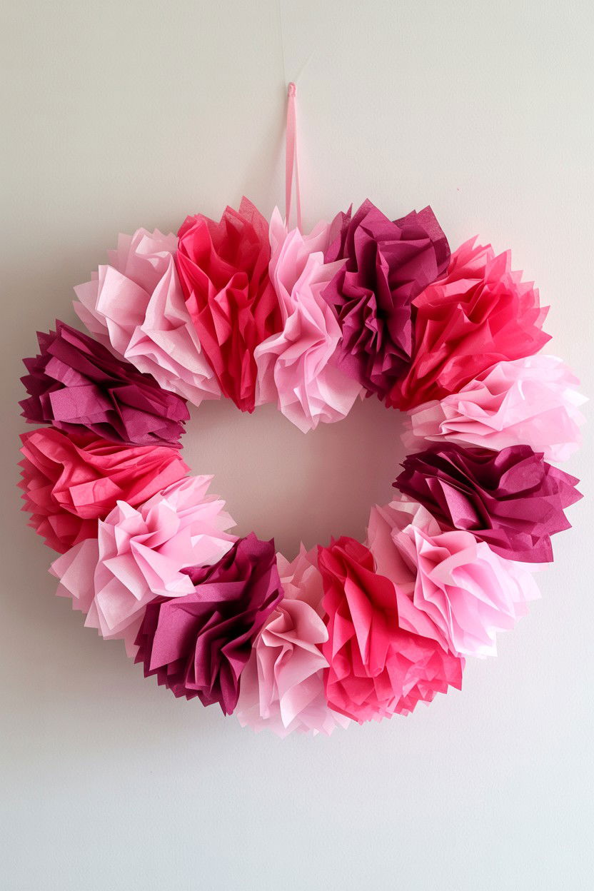 Tissue Paper Heart Wreath - 25 Paper Valentine's Day Wreath Ideas
