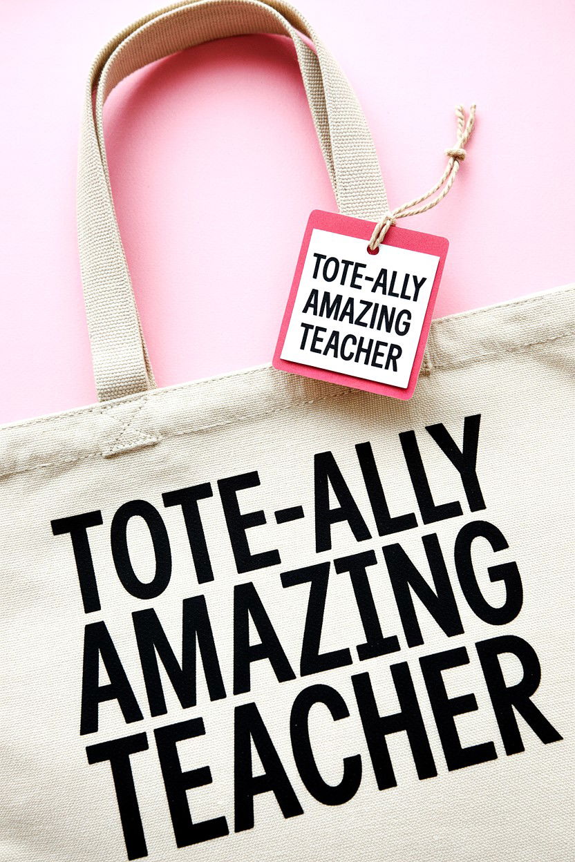 Tote Bag Teacher Valentine Tag - 25 Valentine's Day Teacher Gift Tag Ideas