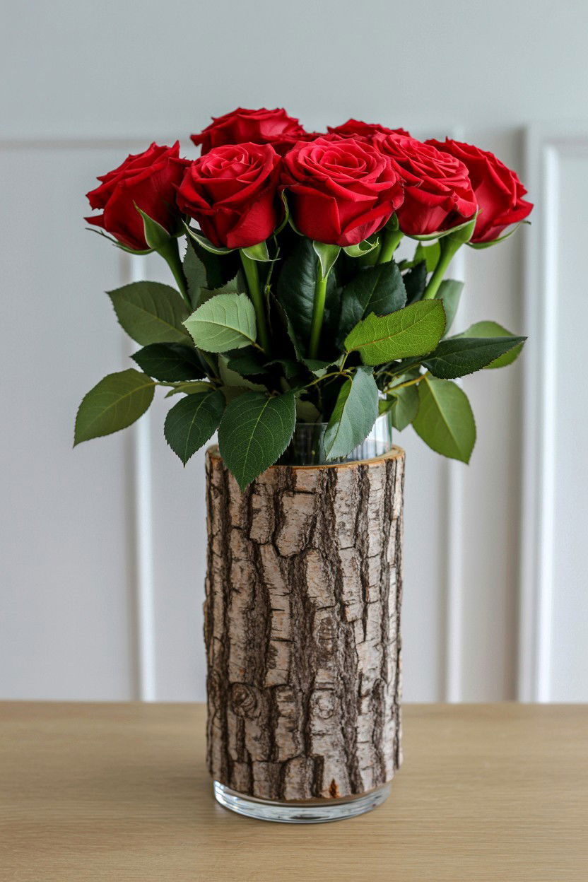 Tree Bark Vase - 25 Rustic Valentine's Day Decorations