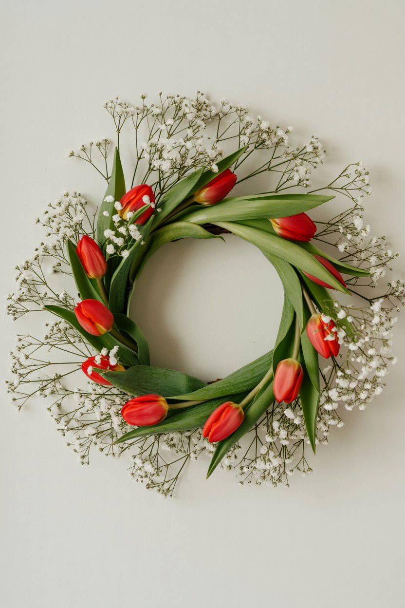 Tulip Wreath With Babys Breath - 25 Tulip Valentine's Day Wreath Ideas
