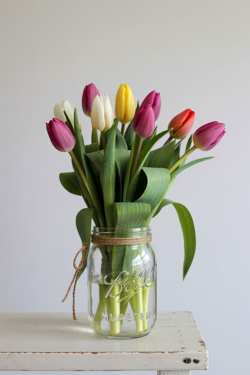 Tulips In Mason Jar - 25 Valentine's Day Tulip Arrangement Ideas