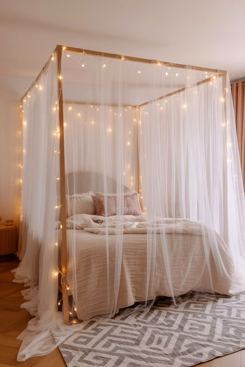 Tulle Bed Draping - 25 Budget Valentine's Day Room Setup Ideas