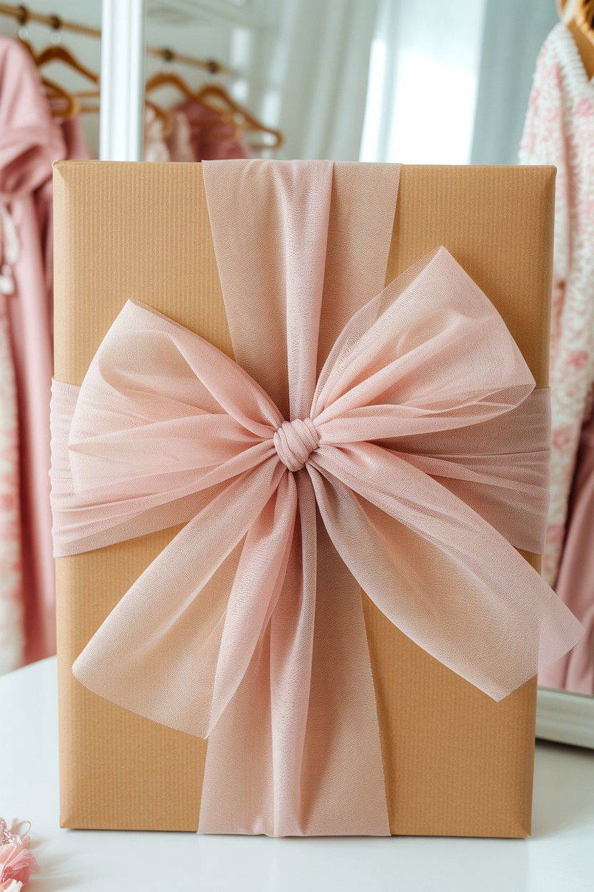 Tulle Fabric Wrap - 25 Valentine's Day Kraft Paper Wrap Ideas