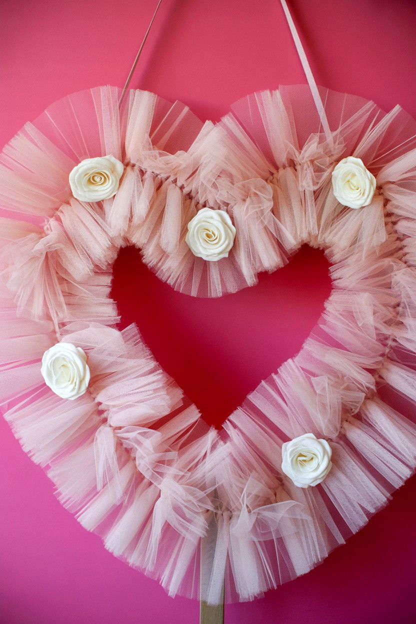 Tulle Heart Sign - 25 Valentine's Day Heart Sign Ideas