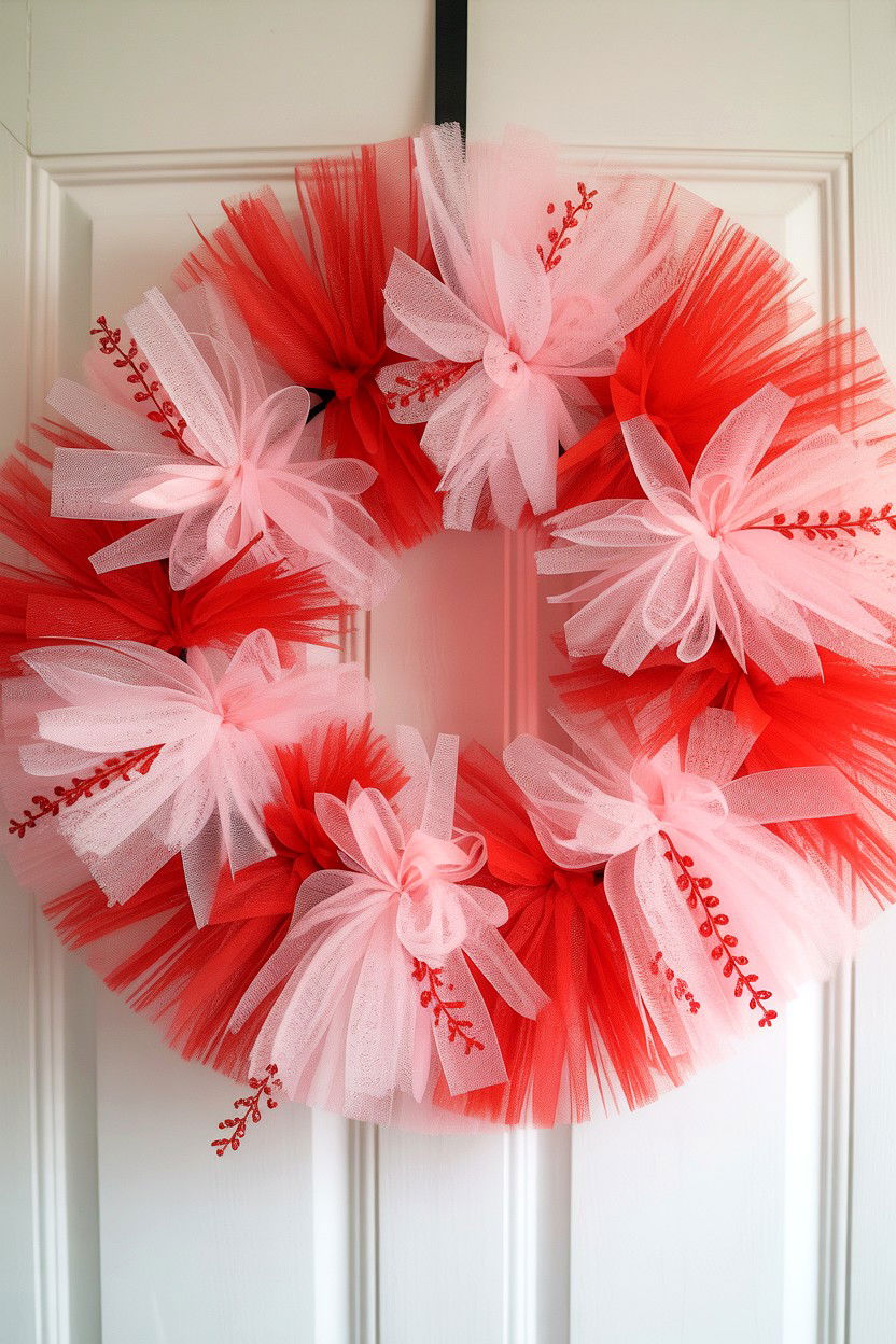 Tulle Mesh Valentine Wreath - 25 Mesh Valentine's Day Wreath Ideas