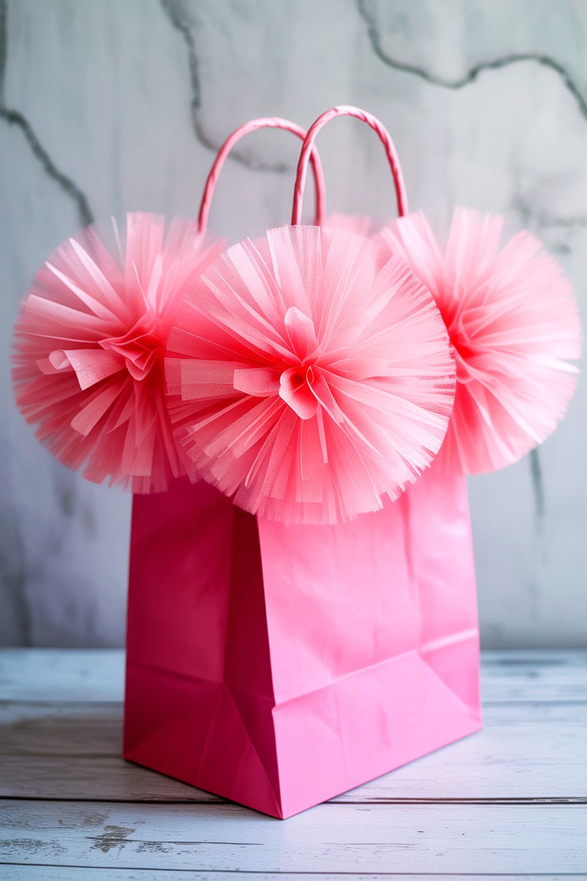 Tulle Pom Pom Paper Bag - 25 Valentine's Day Paper Bag Ideas