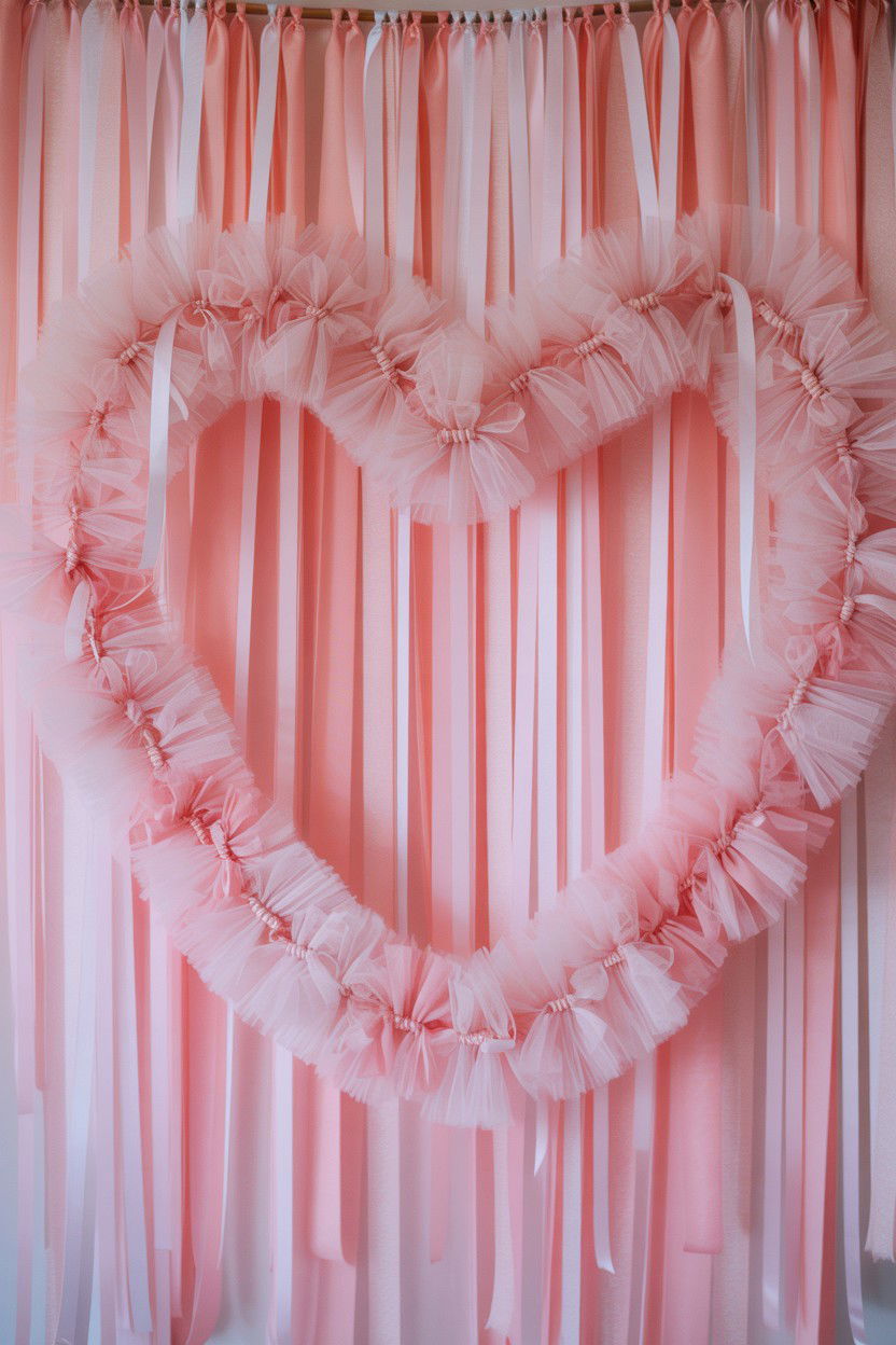 Tulle Ribbon Heart Backdrop - 25 Valentine's Day Wall Art Ideas