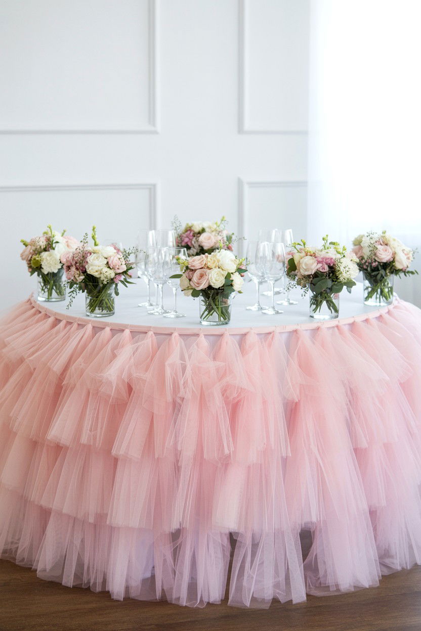 Tulle Table Skirt - 25 Valentine's Day Party Table Ideas