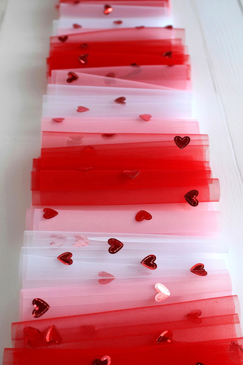 Tulle Valentine Table Runner - 25 Valentine's Day Table Runner Ideas