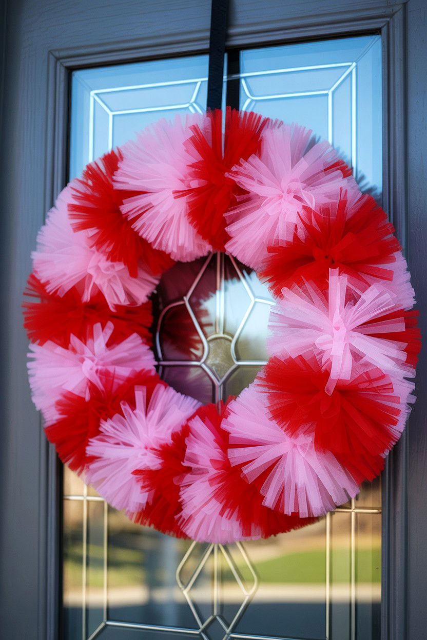 Tulle Valentine Wreath - 25 Valentine's Day Porch Decorating Ideas