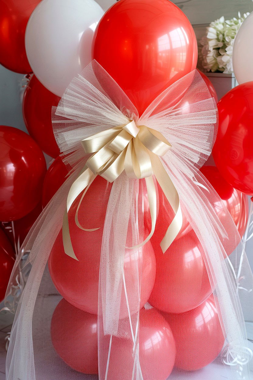 Tulle Wrapped Balloon Pillar - 25 Valentine's Day Balloon Column Ideas